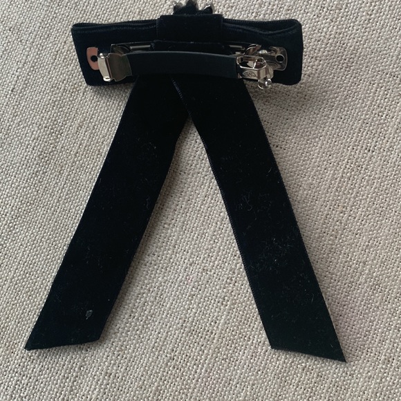 Velvet Bow Hair Barrette with Embellised Gemstones - Picture 6 of 8